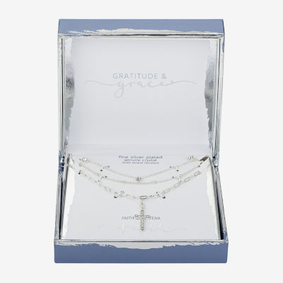 Gratitude & Grace Faith Trio 3-pc. Crystal Pure Silver Over Brass 18 Inch Link Cross Necklace Set