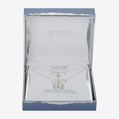 Gratitude & Grace Pendant 2-pc. Cubic Zirconia Pure Silver Over Brass 18 Inch Link Angel Cross Wing Necklace Set