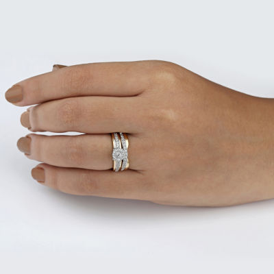 Unisex Adult 1/ CT. T.W. Mined White Diamond 10K Two Tone Gold Side Stone Bridal Set