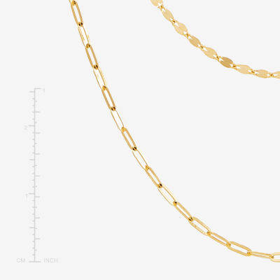 Layered Look Womens 14K Gold 20 Inch Paperclip Chain Necklace