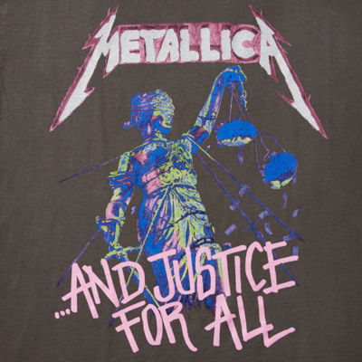 New World Juniors Metalica And Justice For All Oversized Womens Crew Neck Short Sleeve Graphic T-Shirt