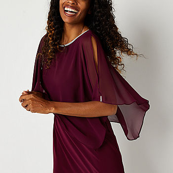 MSK Short Split Sleeve Embellished Cape Sheath Dress, Color: Mulberry -  JCPenney