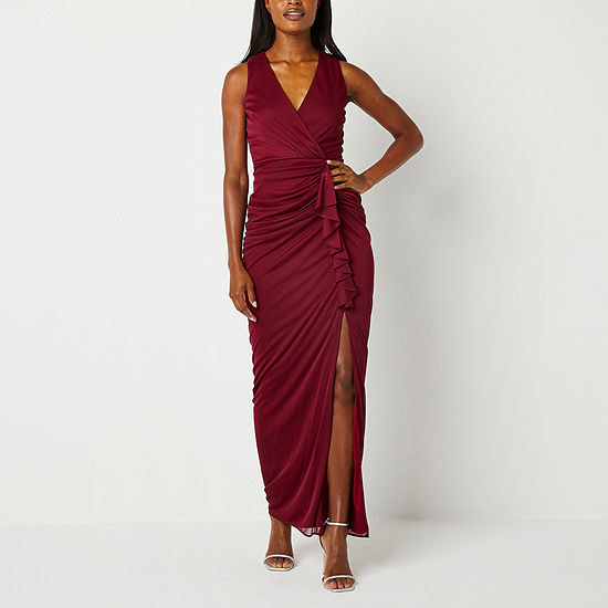 DJ Jaz Draped Sleeveless Evening Gown, Color: Wine - JCPenney