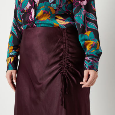 Ryegrass Womens Mid Rise Midi Asymmetrical Skirt-Plus