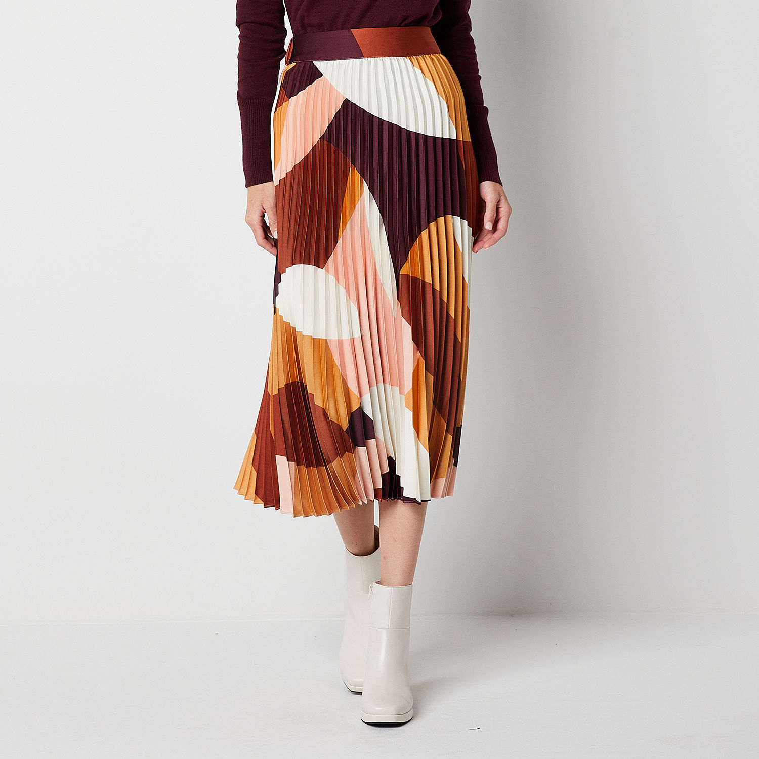 Worthington Womens Mid Rise Long Pleated Skirt, Color: Geo Rotary ...