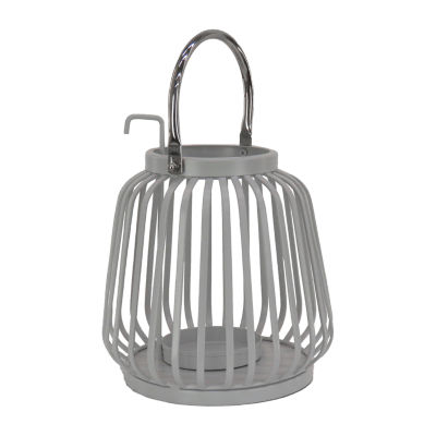 National Tree Co. Ribbed Lantern Glacier Gray Candle Holder