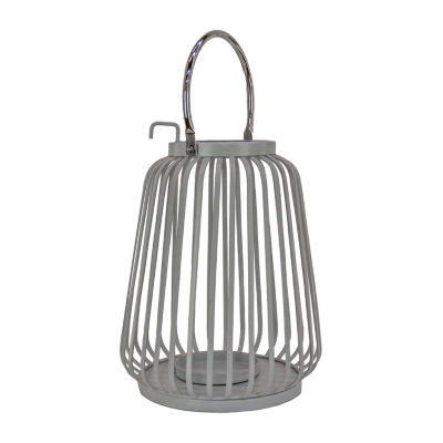 National Tree Co. Ribbed Candle Glacier Gray Decorative Lantern