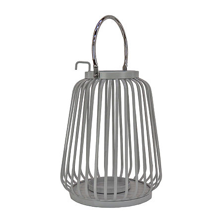 National Tree Co. Ribbed Candle Glacier Gray Decorative Lantern, One Size, Gray