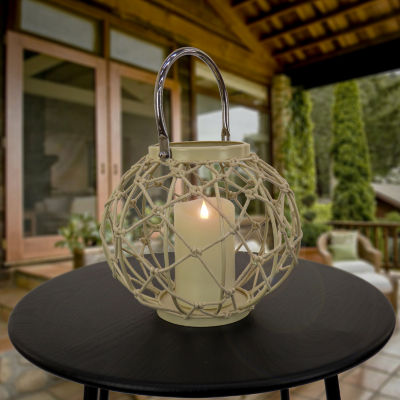 National Tree Co. Round Rope Weave Candle Bleach Decorative Lantern