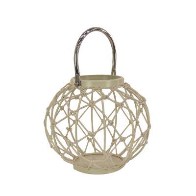 National Tree Co. Round Rope Weave Candle Bleach Decorative Lantern