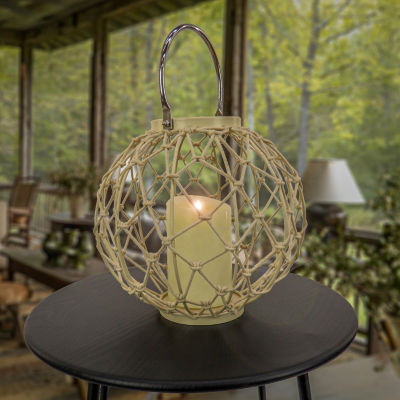 National Tree Co. Round Rope Weave Candle Bleach Decorative Lantern