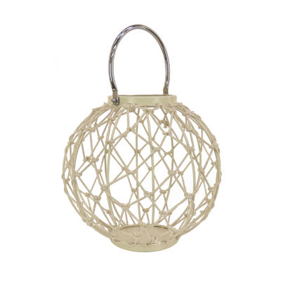 National Tree Co. Round Rope Weave Candle Bleach Decorative Lantern