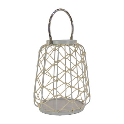 National Tree Co. Candle Rope Weave Glacier Gray Decorative Lantern