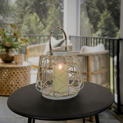 National Tree Co. Candle Rope Weave Glacier Gray Decorative Lantern