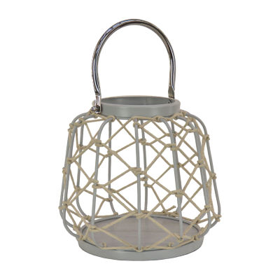 National Tree Co. Candle Rope Weave Glacier Gray Decorative Lantern
