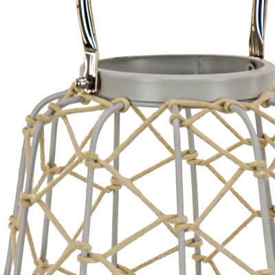 National Tree Co. Candle Rope Weave Glacier Gray Decorative Lantern