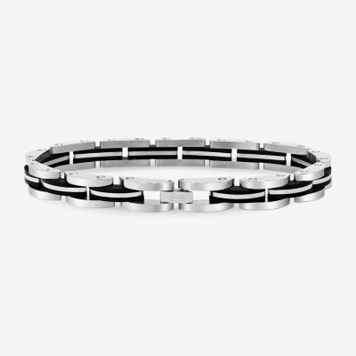 Mens Stainless Steel & Black IP Link Bracelet