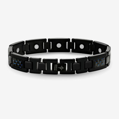 Mens Black Titanium with Blue Carbon Fiber Inlay Bracelet