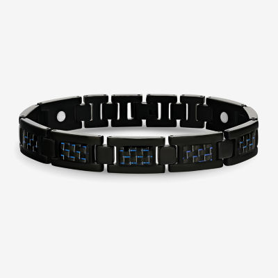 Mens Black Titanium with Blue Carbon Fiber Inlay Bracelet