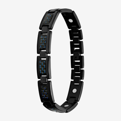 Mens Black Titanium with Blue Carbon Fiber Inlay Bracelet