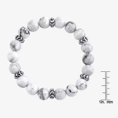 White Howlite Sterling Silver Beaded Bracelet