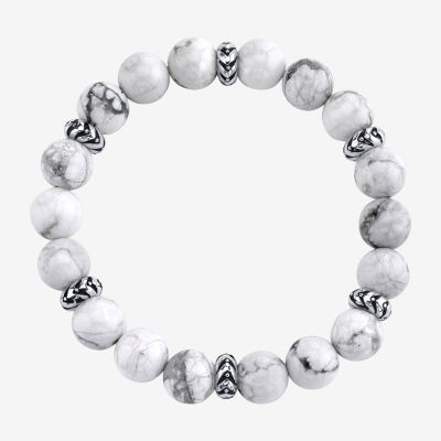 White Howlite Sterling Silver Beaded Bracelet