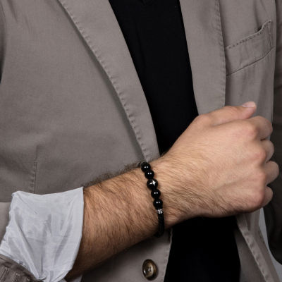 Mens Stainless Steel Beaded Bracelet