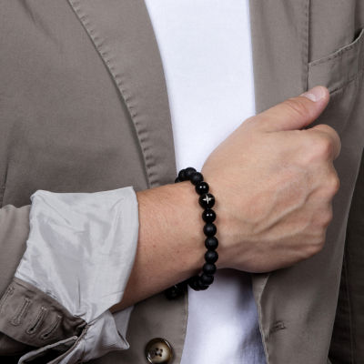 Mens Stainless Steel Beaded Bracelet