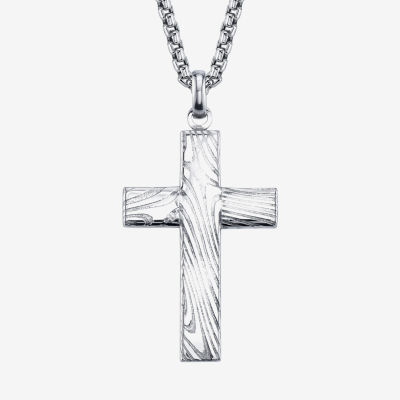 Mens Stainless Steel Cross Pendant Necklace