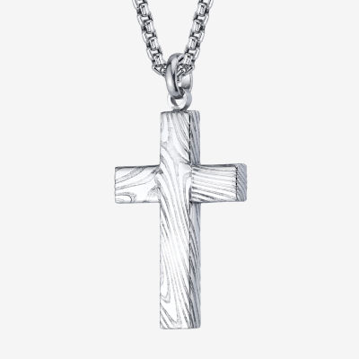 Mens Stainless Steel Cross Pendant Necklace