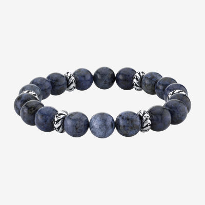 Blue Sterling Silver Beaded Bracelet