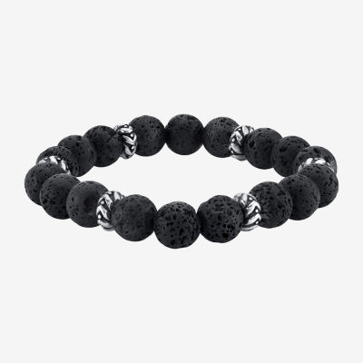 Mens Black Sterling Silver Beaded Bracelet