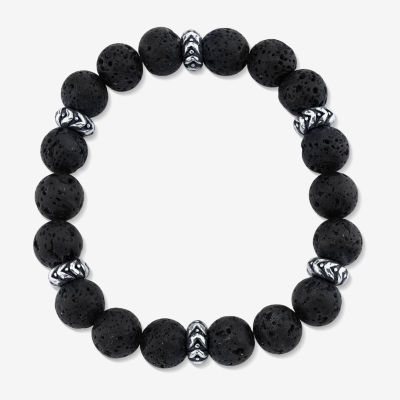 Mens Black Sterling Silver Beaded Bracelet
