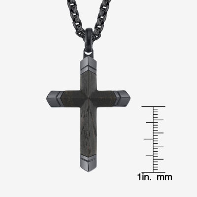 Wooden Inlay Mens Stainless Steel Cross Pendant Necklace