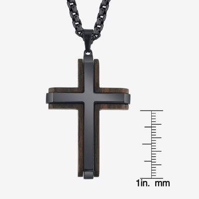 Wooden Mens Stainless Steel Cross Pendant Necklace