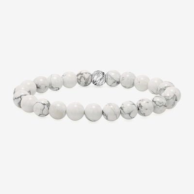 White Howlite Sterling Silver Beaded Bracelet