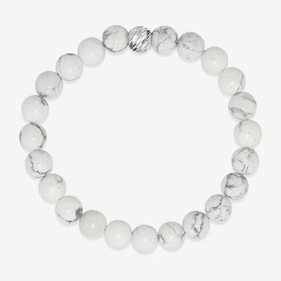 White Howlite Sterling Silver Beaded Bracelet