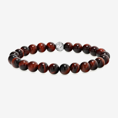 Red Tiger's Eye Sterling Silver Beaded Bracelet