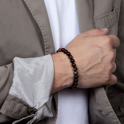 Red Tiger's Eye Sterling Silver Beaded Bracelet