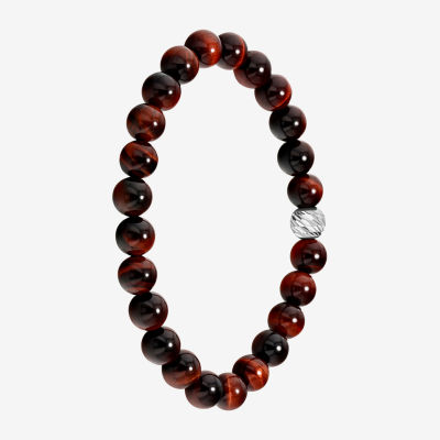 Red Tiger's Eye Sterling Silver Beaded Bracelet