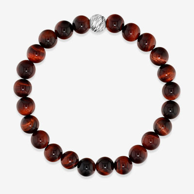 Red Tiger's Eye Sterling Silver Beaded Bracelet