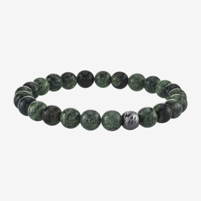 Green Jasper Sterling Silver Beaded Bracelet