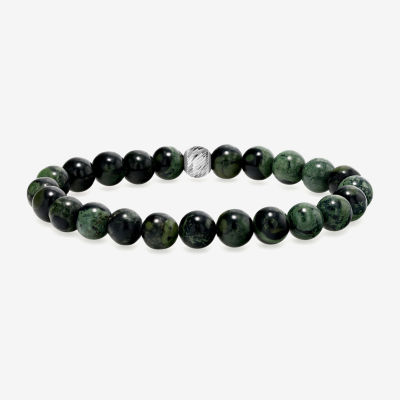 Green Jasper Sterling Silver Beaded Bracelet