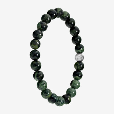 Green Jasper Sterling Silver Beaded Bracelet