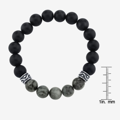 Mens Multi Color Agate Sterling Silver Beaded Bracelet