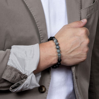 Mens Multi Color Agate Sterling Silver Beaded Bracelet