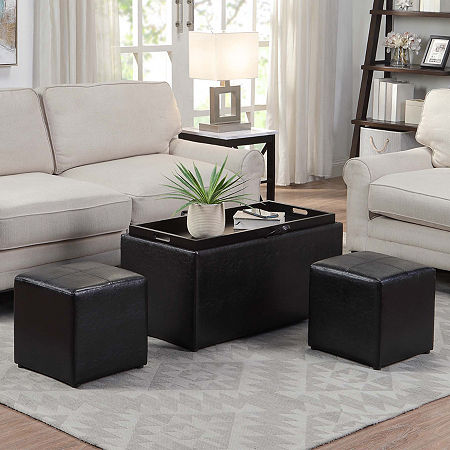 Convenience Concepts Sheridan Storage Bench W/ 2 Side Ottomans, One Size, Black