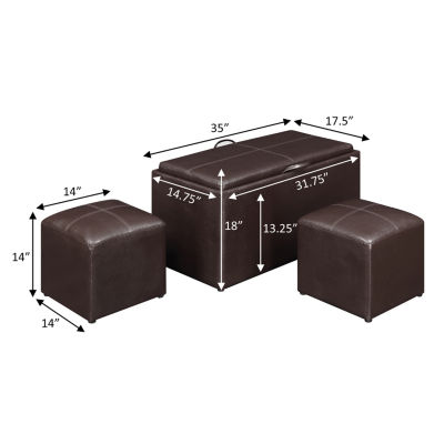 Convenience Concepts Sheridan Storage Bench w/ 2 Side Ottomans