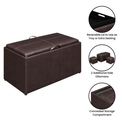 Convenience Concepts Sheridan Storage Bench w/ 2 Side Ottomans