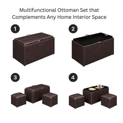 Convenience Concepts Sheridan Storage Bench w/ 2 Side Ottomans